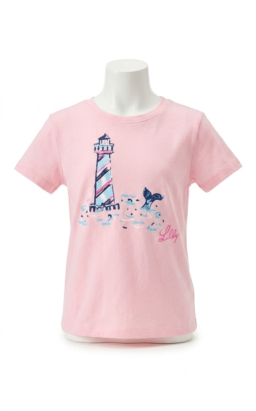NEW LILLY PULITZER girl's mini clairmont top in multi lighthouse graphic